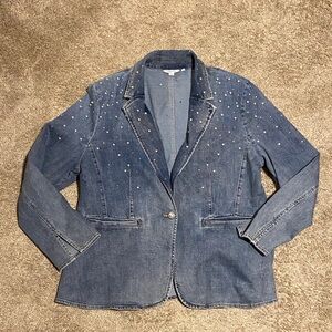 Chico's Pearl Look Studded Blue Jean Jacket